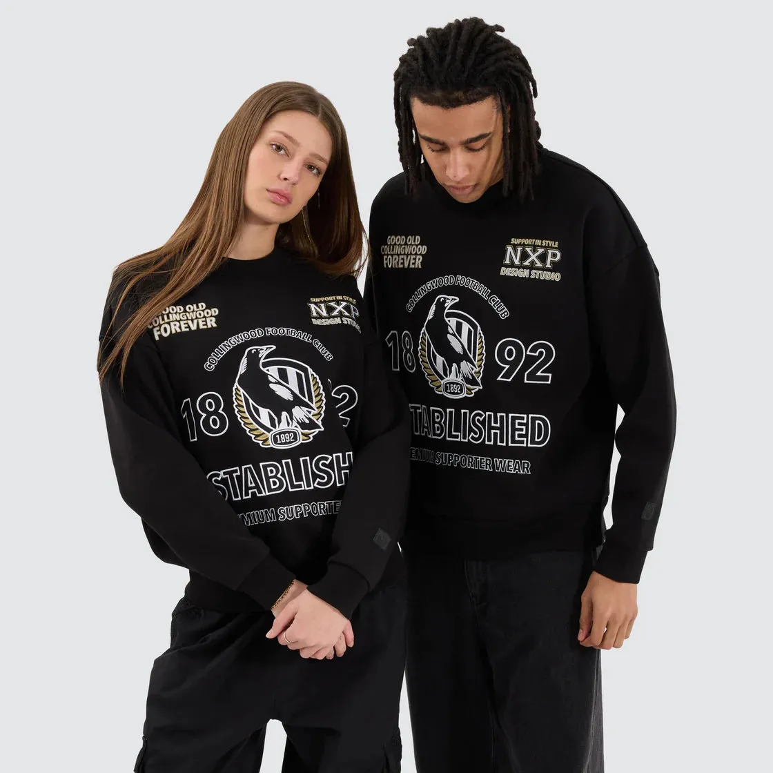 NXP x AFL Collingwood Magpies Box Fit Sweater - Jet Black