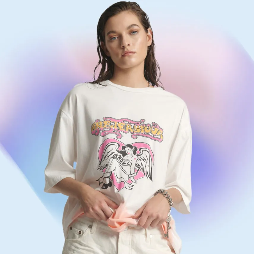 ONE TEASPOON Womens Angel Dip Dye Kobe Tee - Cream