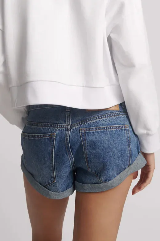 ONE TEASPOON Womens Blue Love Notched Bandit Low Waist Denim Shorts - Blue Love