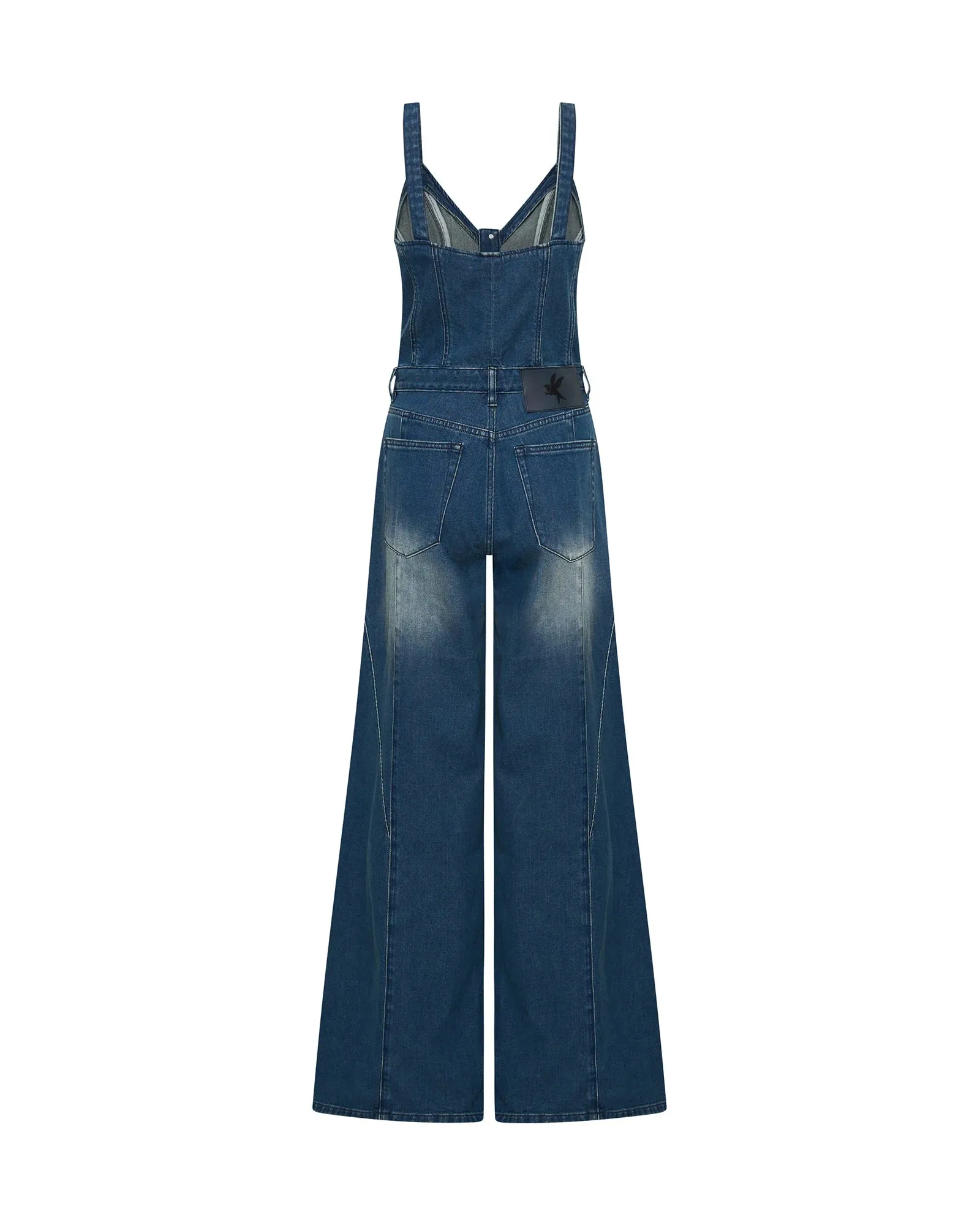 ONE TEASPOON Womens Gritty Blue Freida Fit n Flare Denim Jumpsuit - Gritty Blue