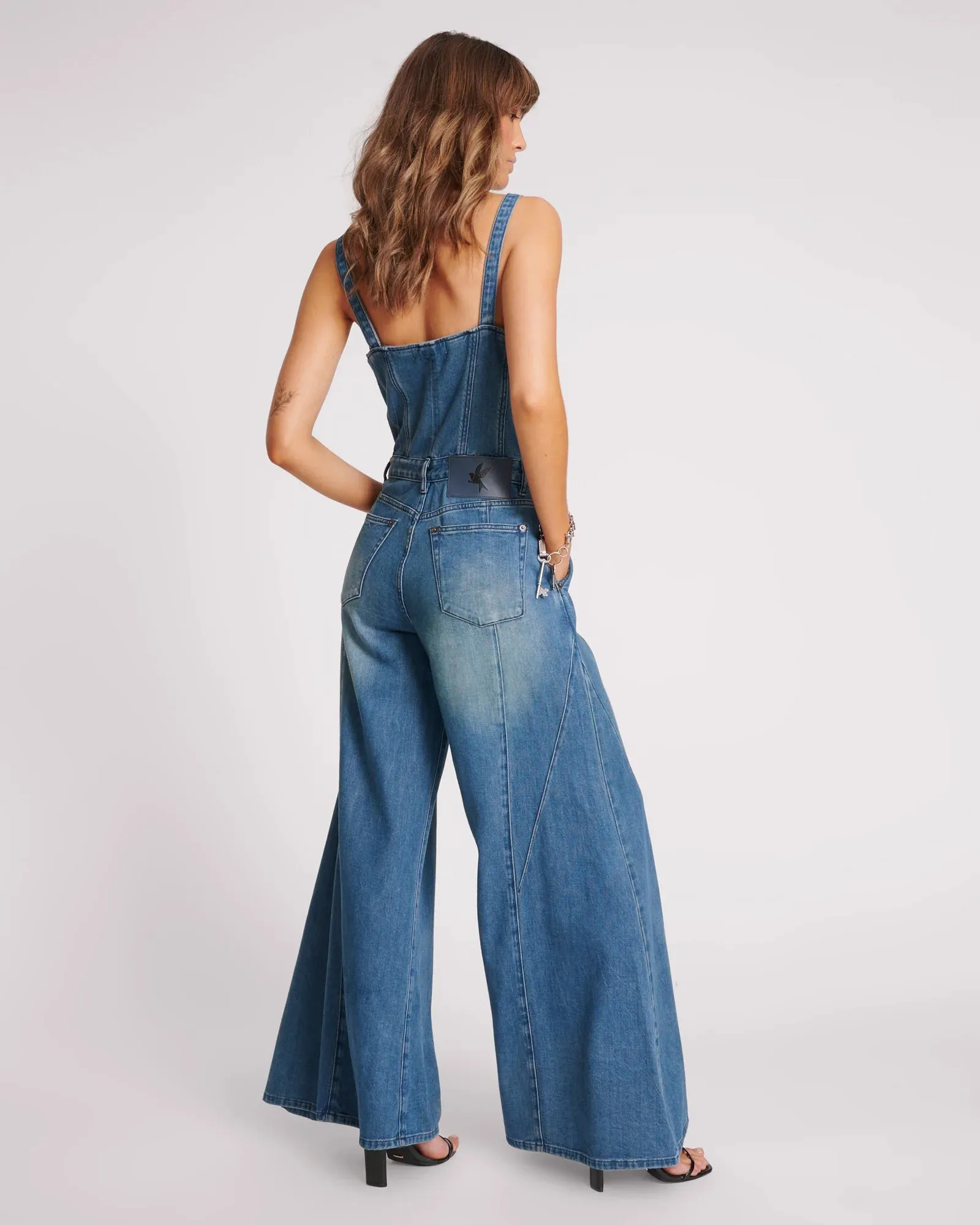 ONE TEASPOON Womens Gritty Blue Freida Fit n Flare Denim Jumpsuit - Gritty Blue