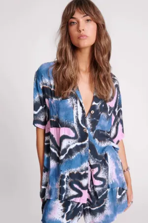 ONE TEASPOON Womens Hand Painted Floral Short Sleeve Shirt - Multi