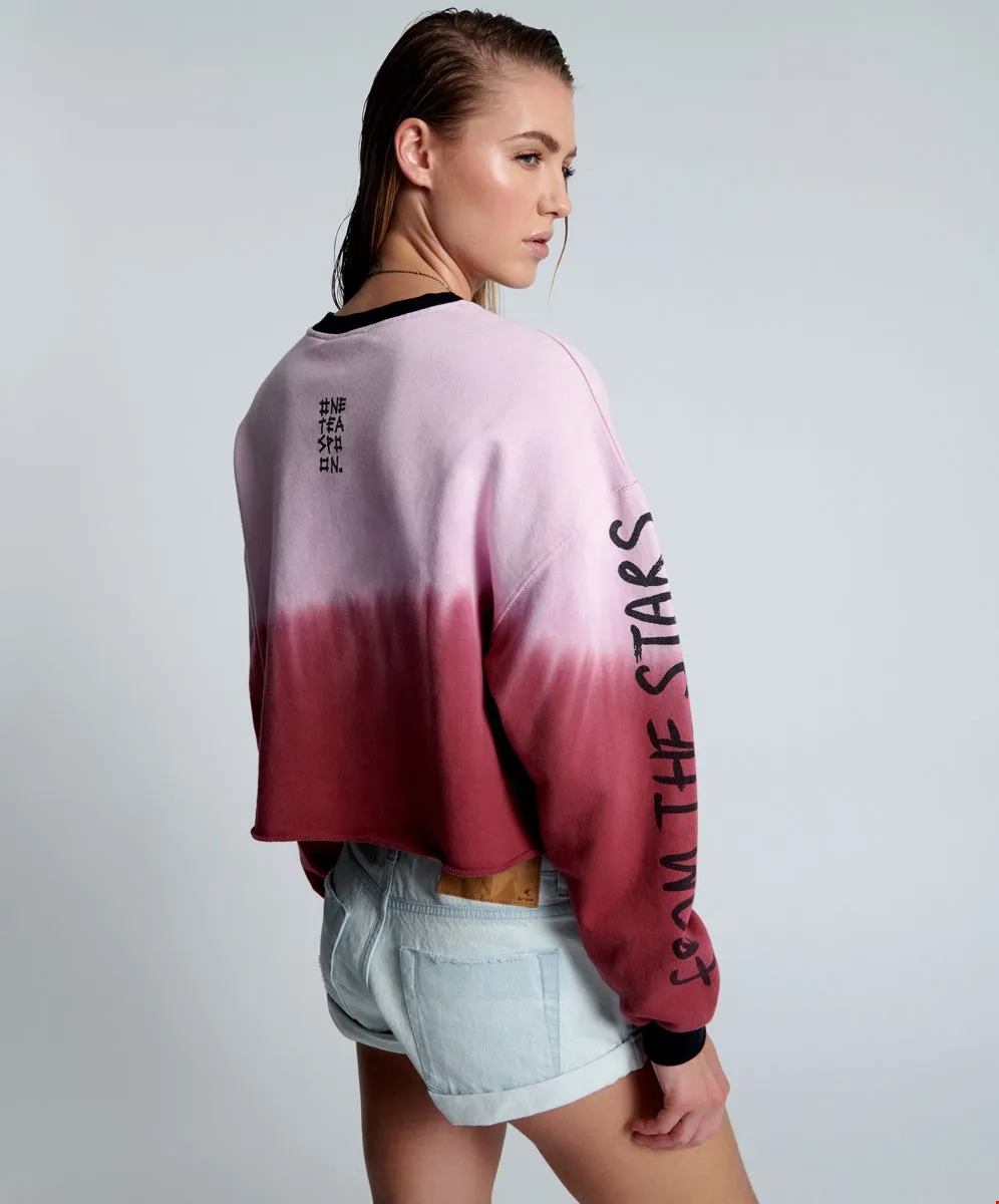 ONETEASPOON Womens From The Stars Dipped Cropped Sweater - Merlot