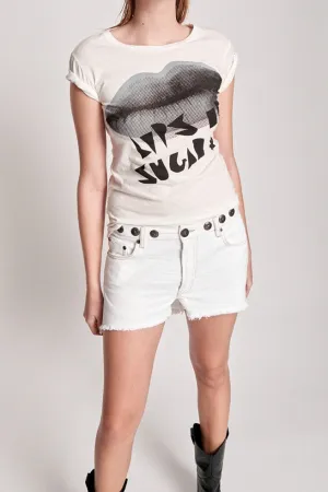 OneTeaspoon WOMENS SUGAR LIPS FITTED TEE - WHITE