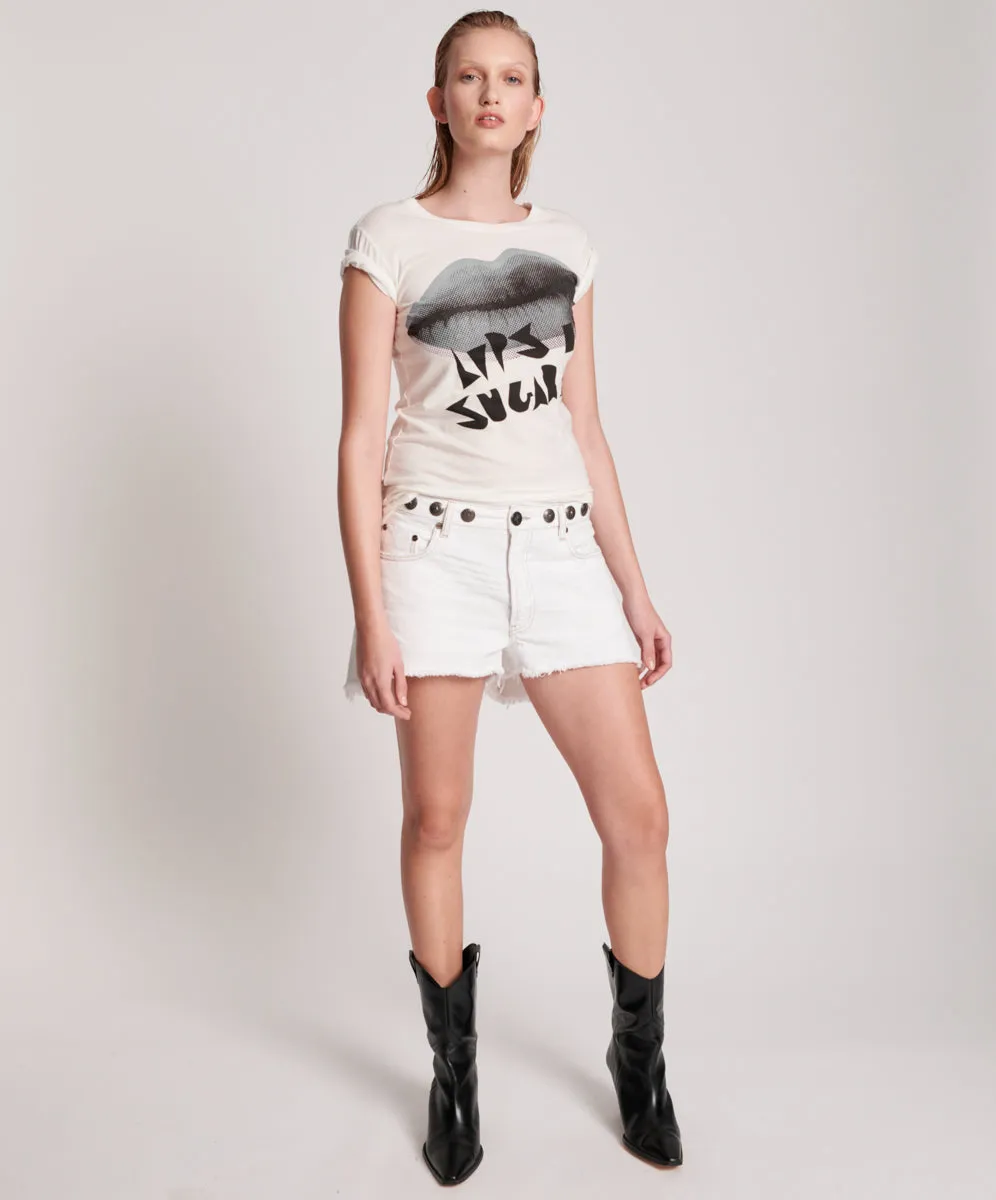 OneTeaspoon WOMENS SUGAR LIPS FITTED TEE - WHITE