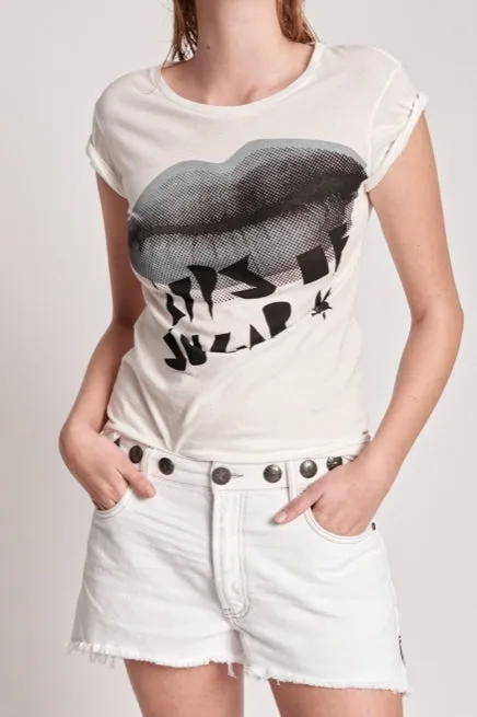 OneTeaspoon WOMENS SUGAR LIPS FITTED TEE - WHITE