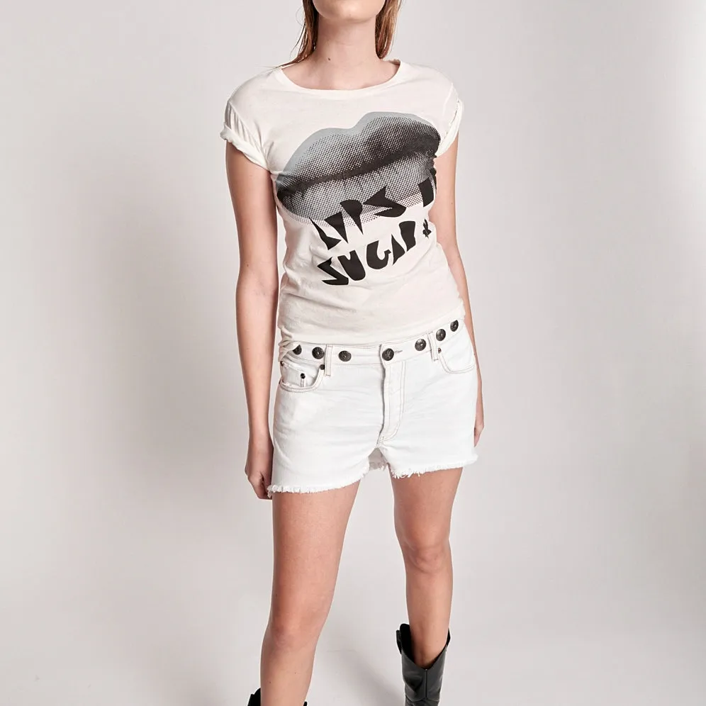 OneTeaspoon WOMENS SUGAR LIPS FITTED TEE - WHITE