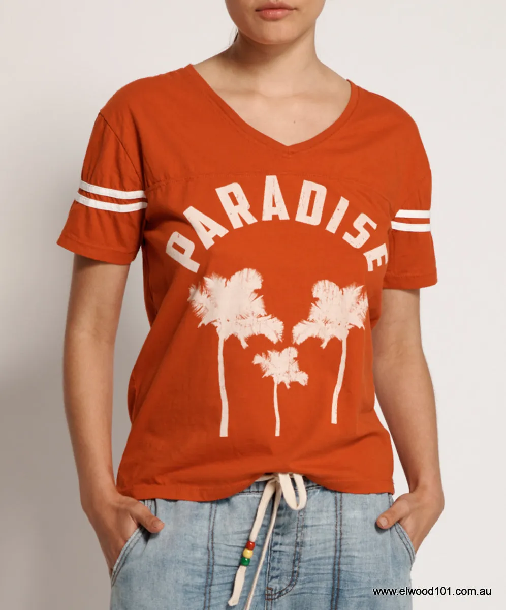 OneTeaspoon WOMENS WARM RED PARADISE RINGER SPORTS TEE - RED WHITE
