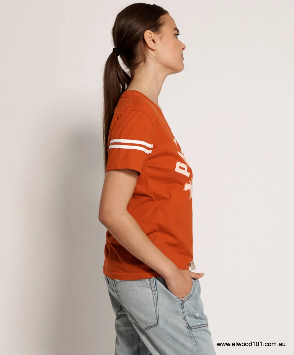 OneTeaspoon WOMENS WARM RED PARADISE RINGER SPORTS TEE - RED WHITE