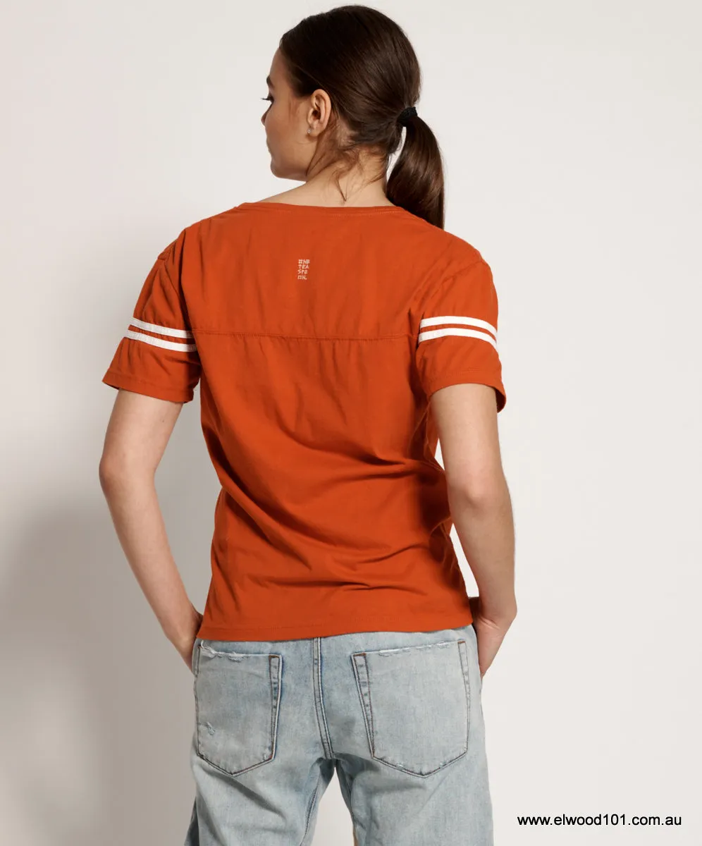 OneTeaspoon WOMENS WARM RED PARADISE RINGER SPORTS TEE - RED WHITE