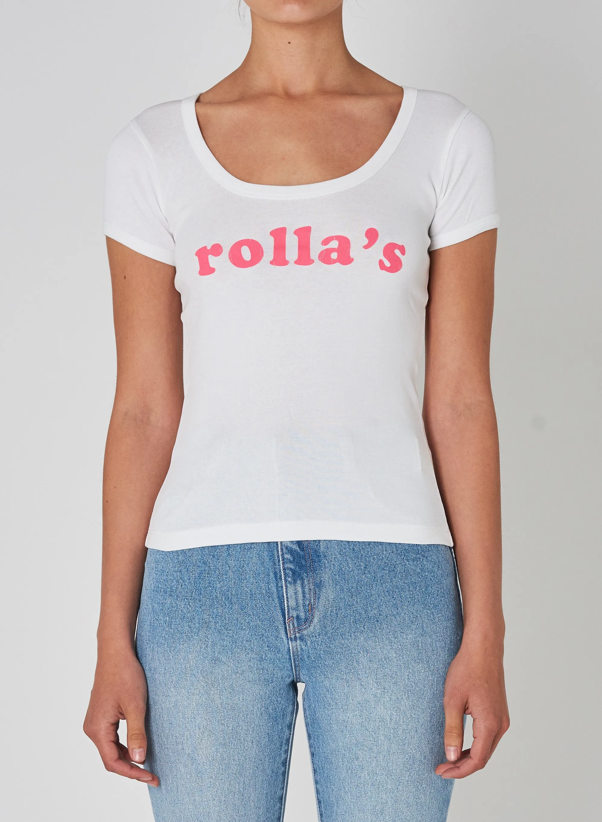 Rollas WOMENS DISCO RIB LOGO TEE - PINK CORDIAL