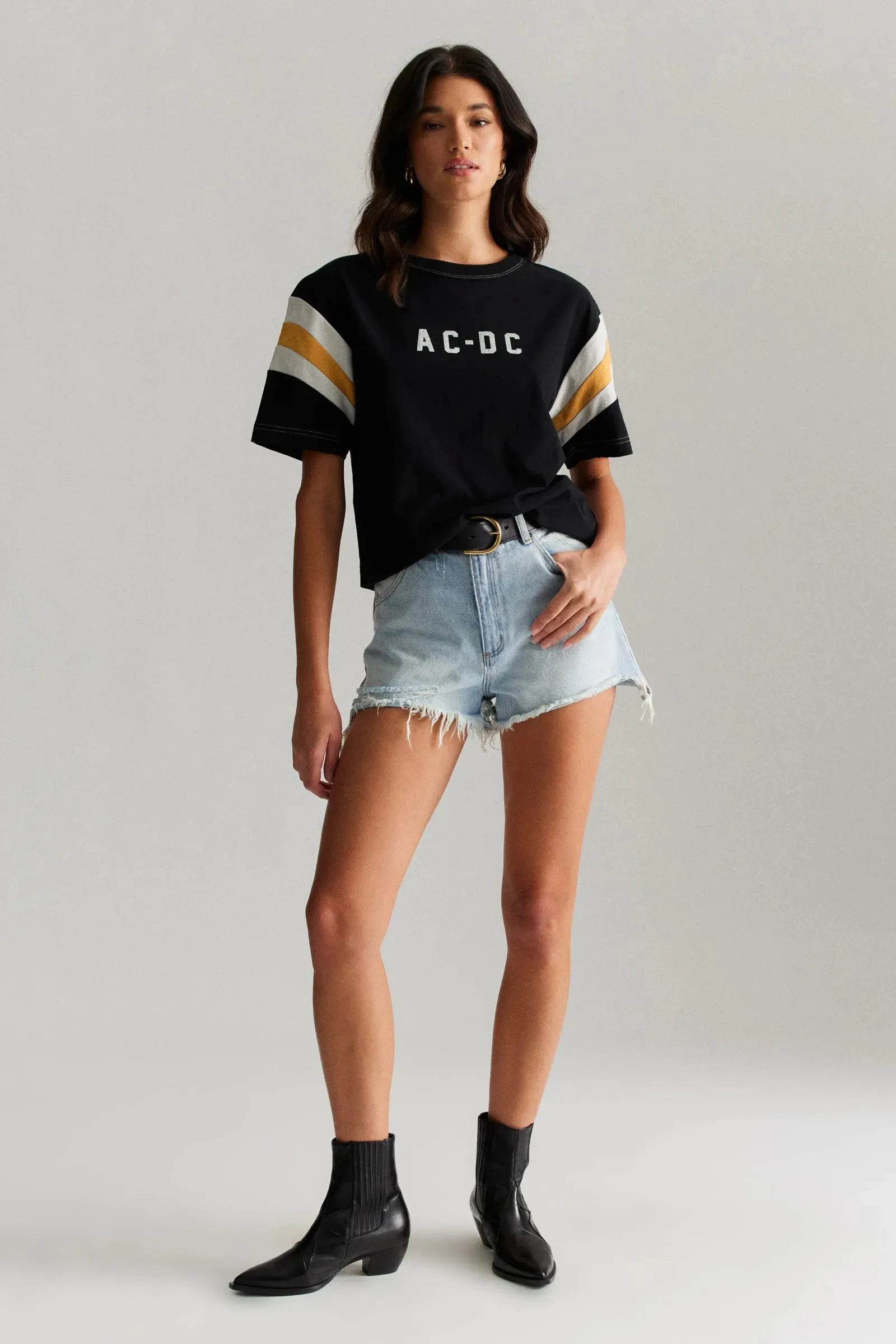 ROLLAS x ACDC Womens Sport Splice Tee - Washed Black