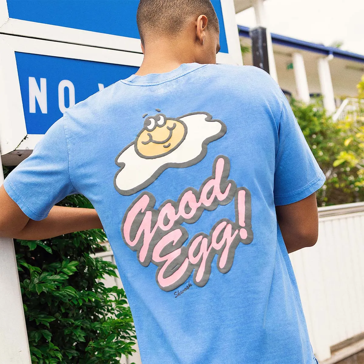 SKWOSH CLUB Mens Good Egg Regular Tee - Washed Blue