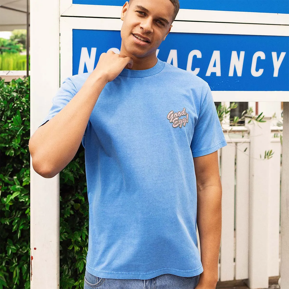 SKWOSH CLUB Mens Good Egg Regular Tee - Washed Blue