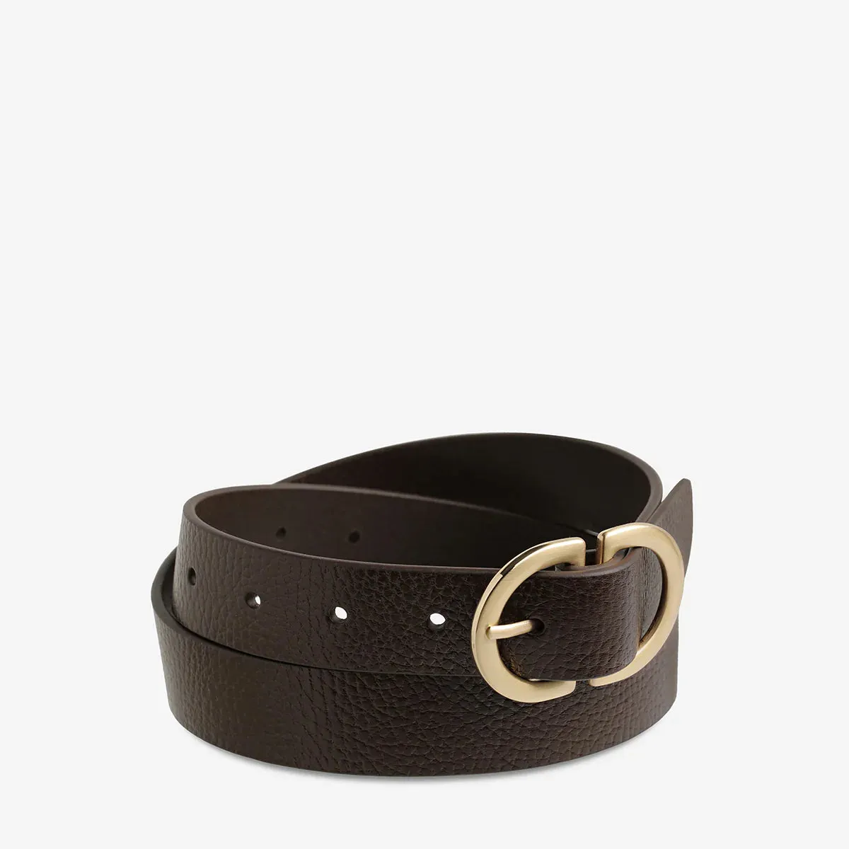 STATUS ANXIETY Womens In Reverse Leather Belt - Choc / Gold