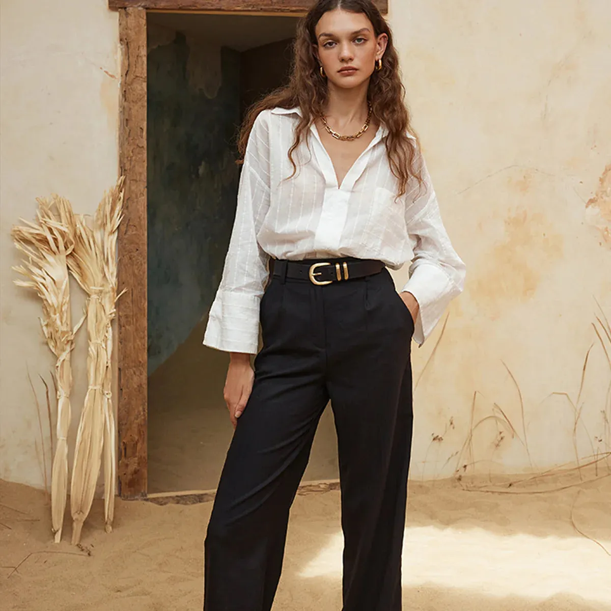 STATUS ANXIETY Womens Let It Be Leather Belt - Black/Gold
