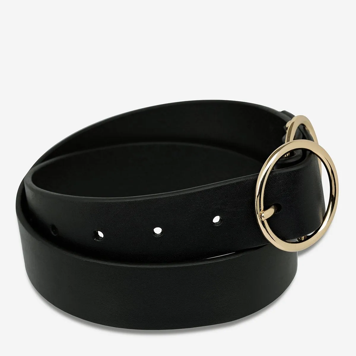 STATUS ANXIETY Womens Mislaid Leather Belt - Black w Gold Buckle
