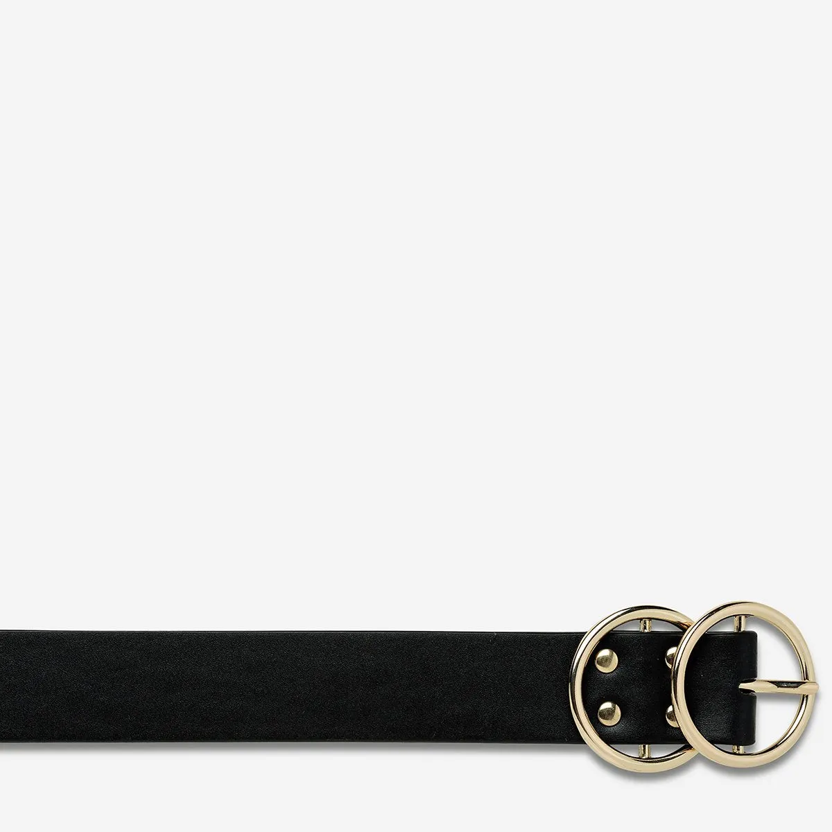 STATUS ANXIETY Womens Mislaid Leather Belt - Black w Gold Buckle