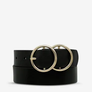 STATUS ANXIETY Womens Mislaid Leather Belt - Black w Gold Buckle