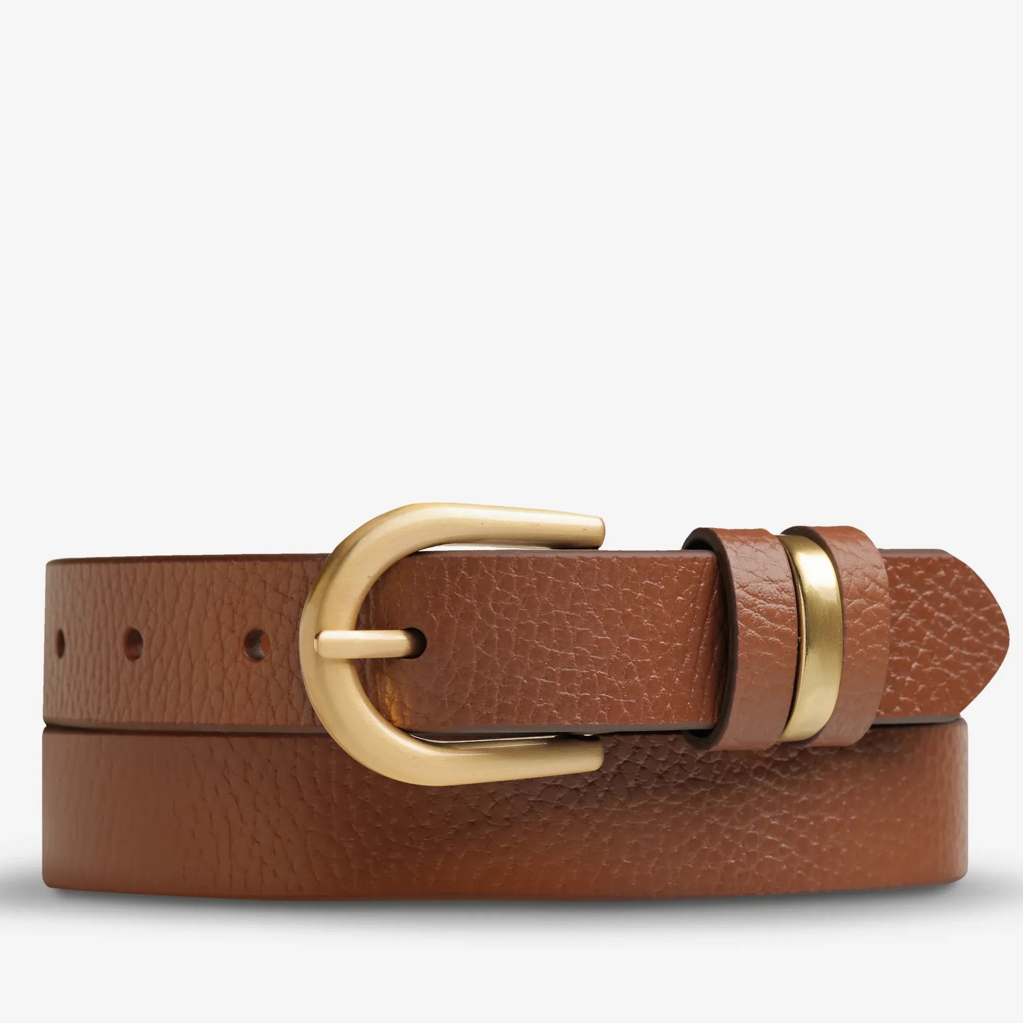 STATUS ANXIETY Womens Over And Over Leather Belt - Tan/ Gold