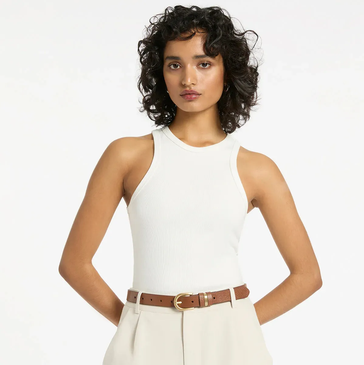 STATUS ANXIETY Womens Over And Over Leather Belt - Tan/ Gold