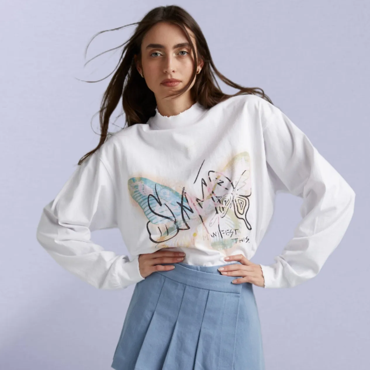 SUMMI SUMMI Womens Long Sleeve Band Tee - White