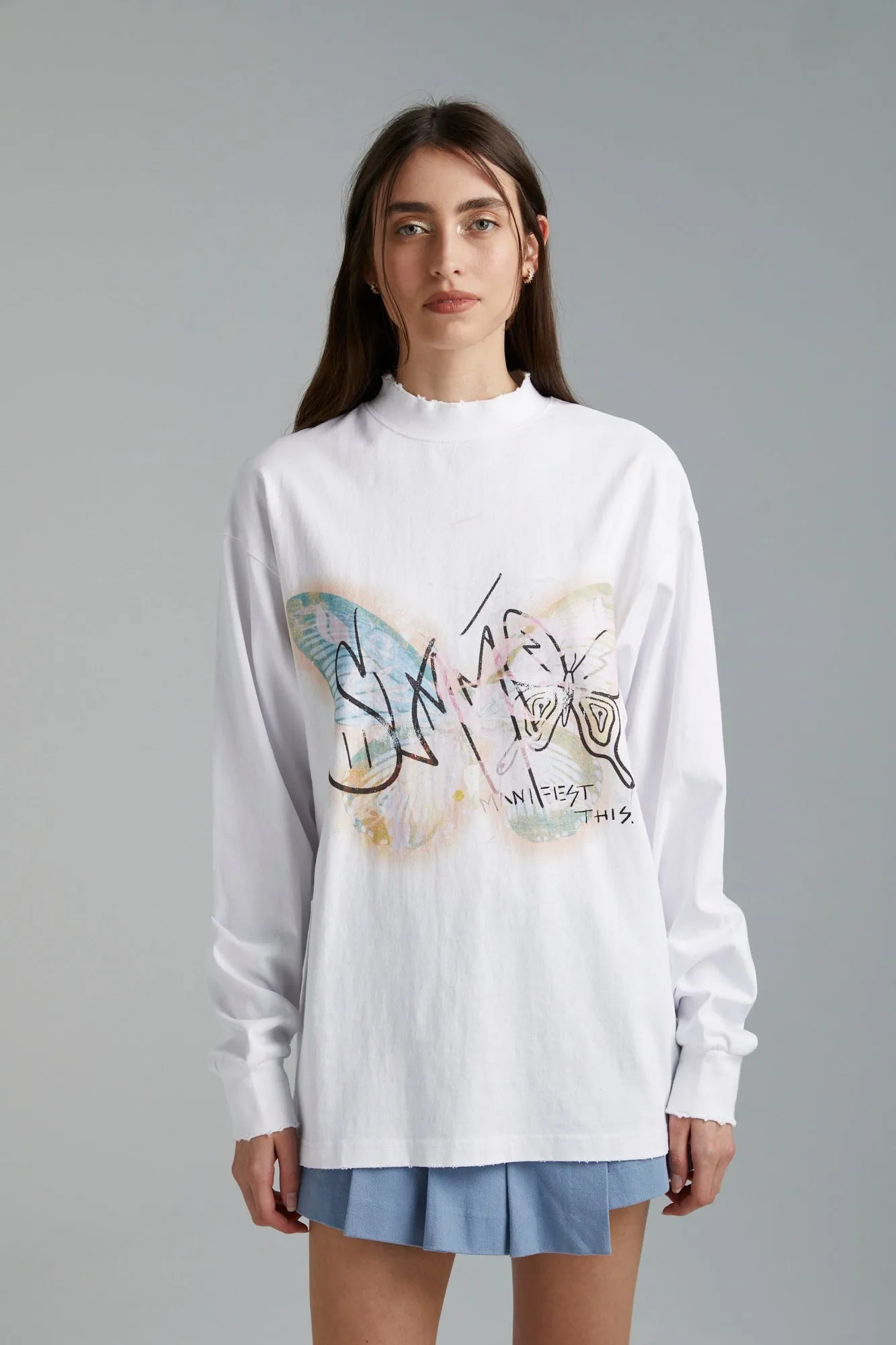 SUMMI SUMMI Womens Long Sleeve Band Tee - White