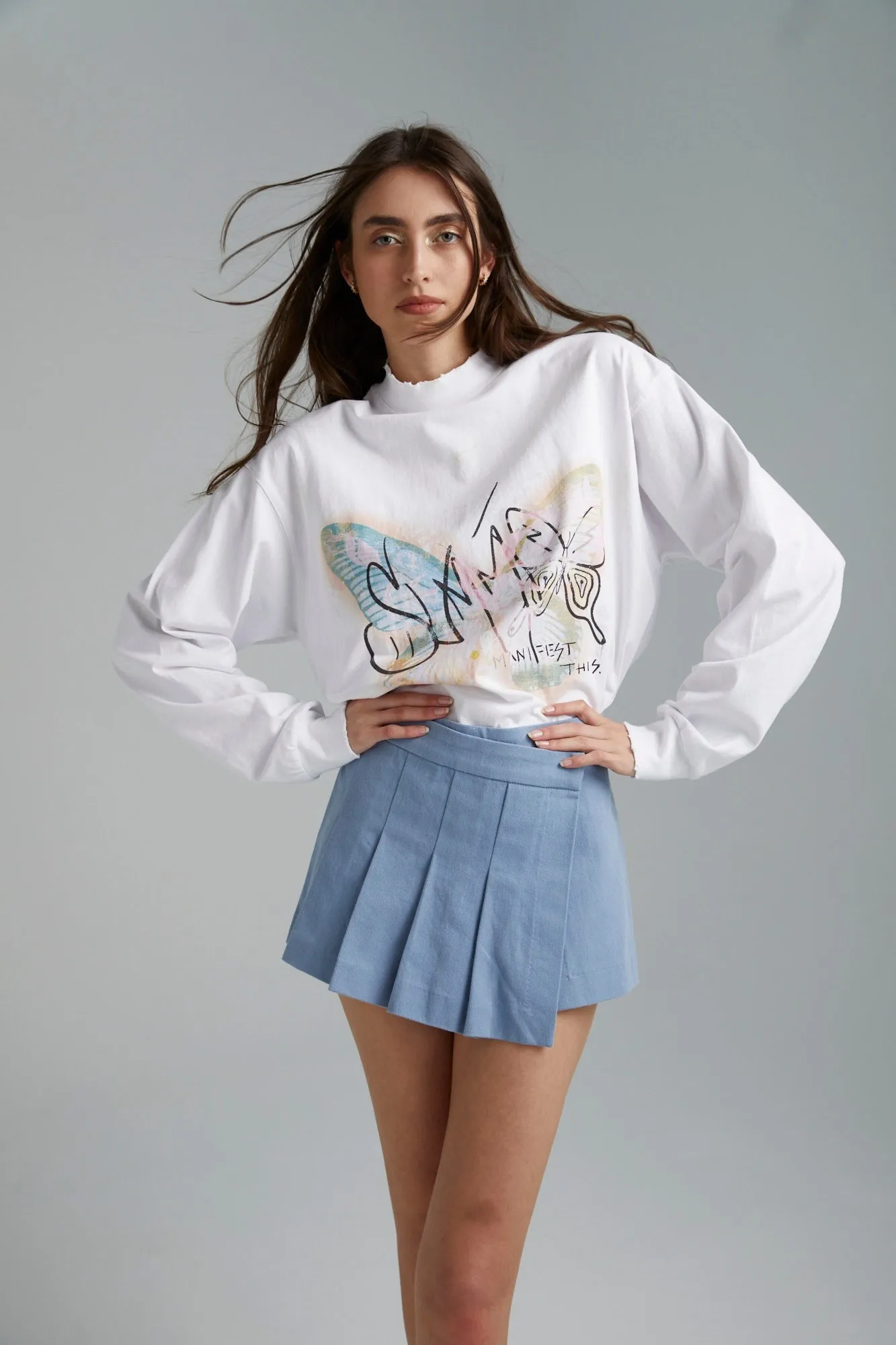 SUMMI SUMMI Womens Long Sleeve Band Tee - White