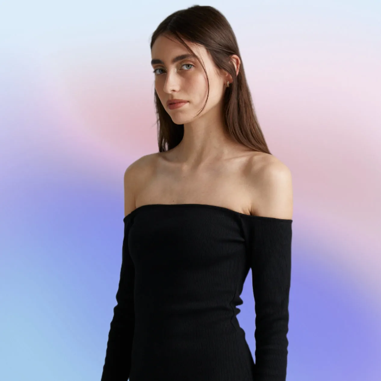 SUMMI SUMMI Womens Long Sleeve Off The Shoulder Top - Black