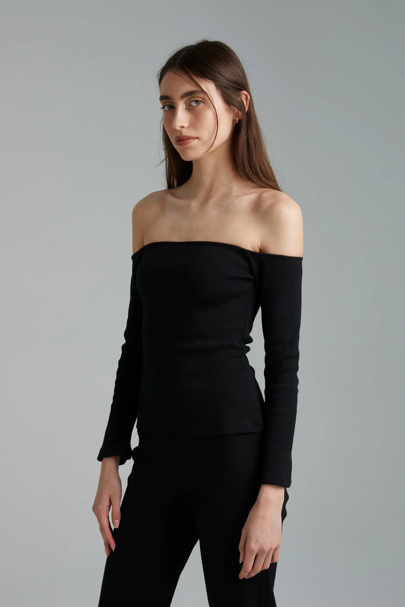 SUMMI SUMMI Womens Long Sleeve Off The Shoulder Top - Black