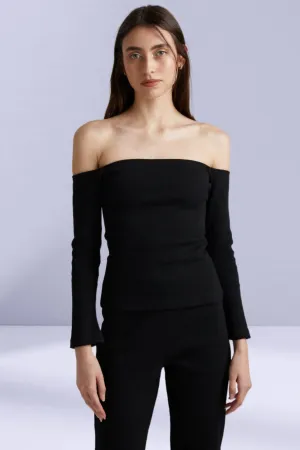 SUMMI SUMMI Womens Long Sleeve Off The Shoulder Top - Black