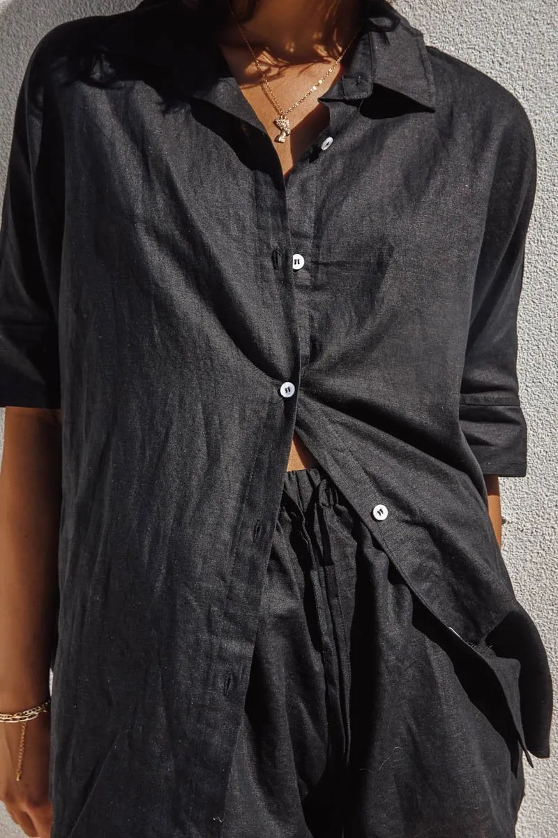 Sundays The Label WOMENS BELLA LINEN SHIRT - BLACK