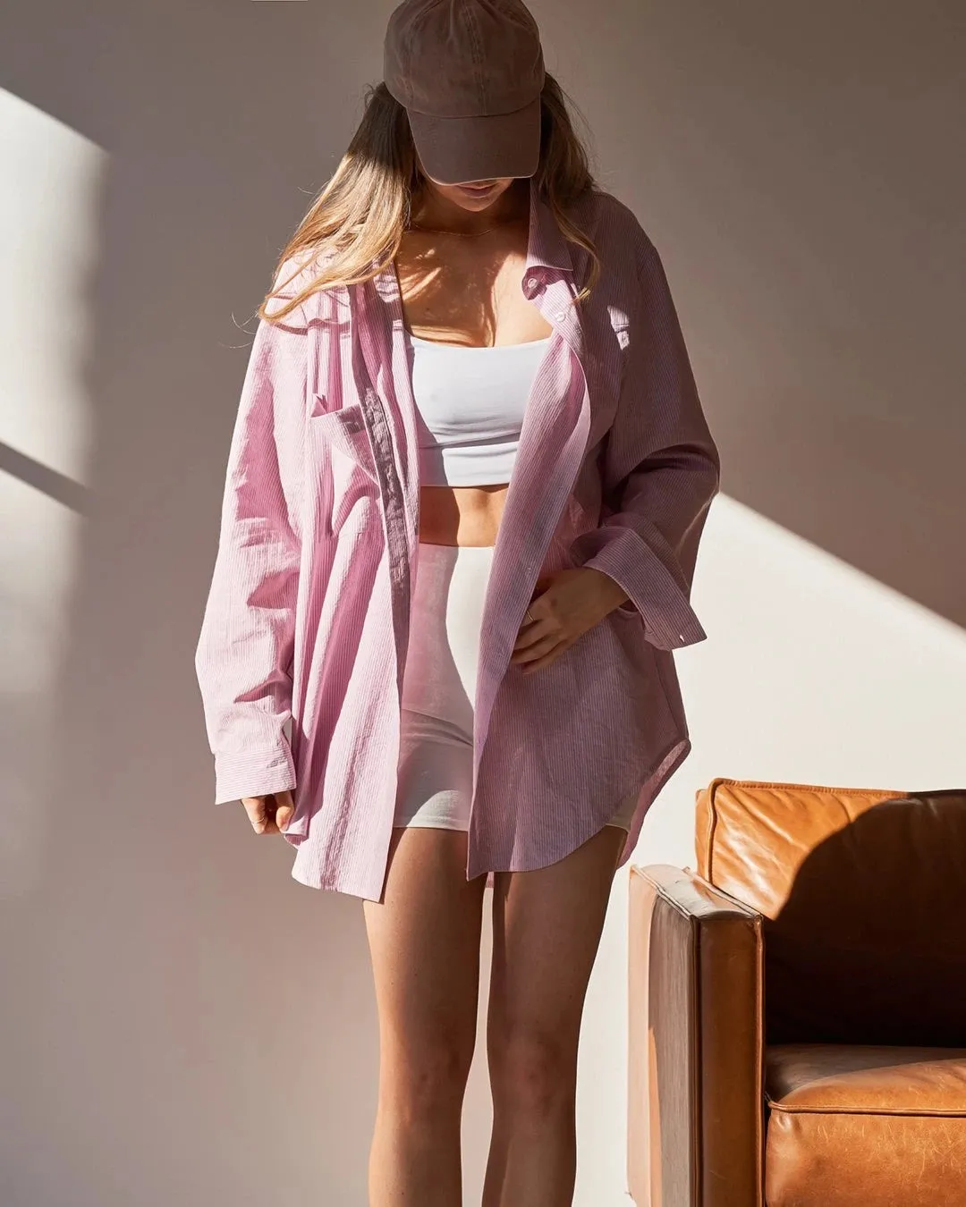 SUNDAYS THE LABEL Womens Bello Cotton Shirt - Pink Stripe